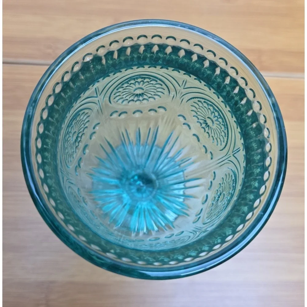 The Pioneer Woman ADELINE Turquoise Blue/Green Glass Footed 12 oz. Water Goblet